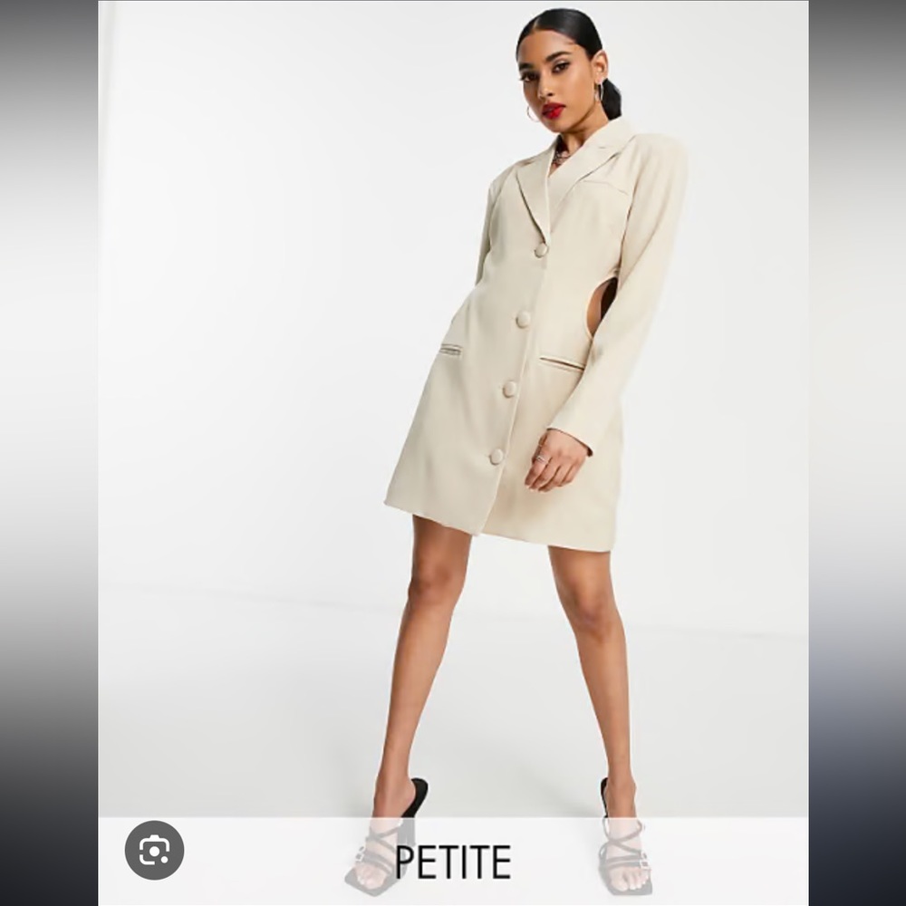 ASOS 4th and Reckless Petite 0 Cream Tailored Blazer Dress Long Sleeve Cut Out